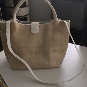 Nancy Gonzalez white crocodile and rattan bag